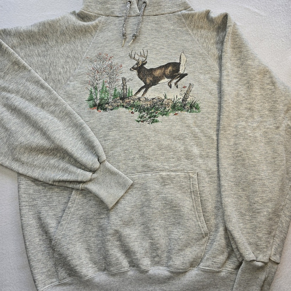Vtg 90s Janice Thomsen Deer Hoodie XL Ultra Sweats Wildlife Gorpcore USA Grandpa - Picture 9 of 10